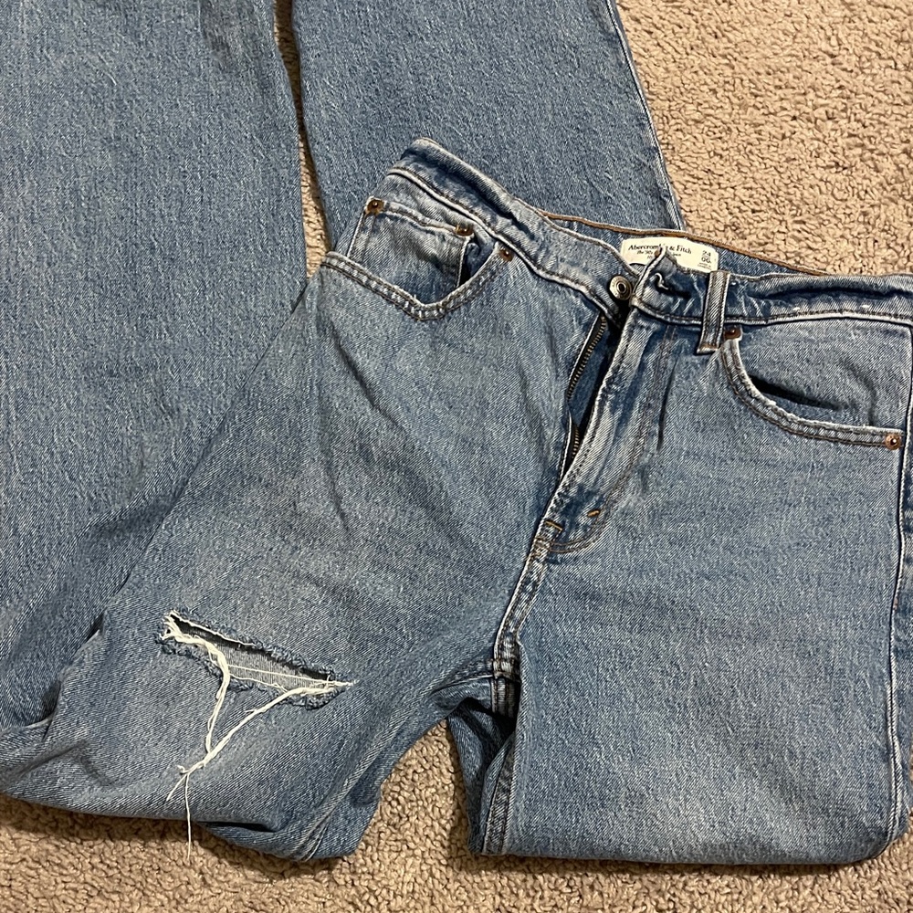 Abercrombie & Fitch Light Blue Distressed Straight Leg Jeans